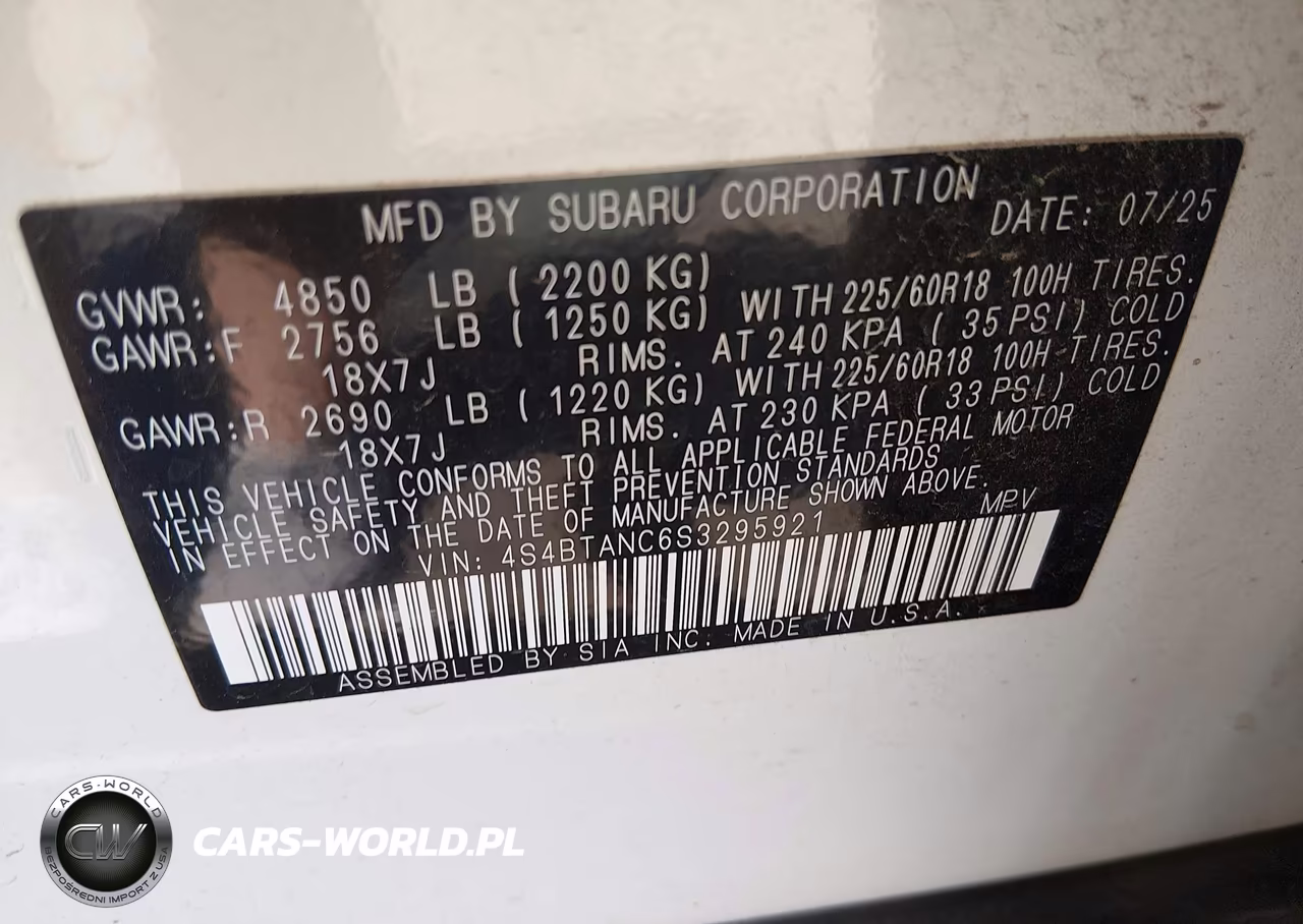 2025 Subaru Outback Limited VIN:4S4BTANC6S3295921 - 9
