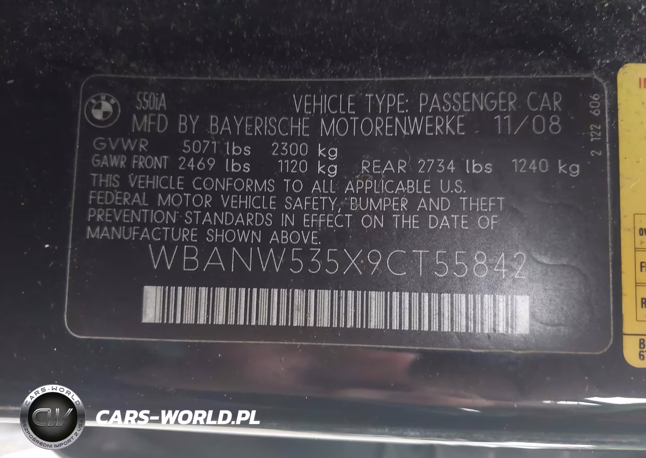 2009 BMW 550I VIN:WBANW535X9CT55842 - 9