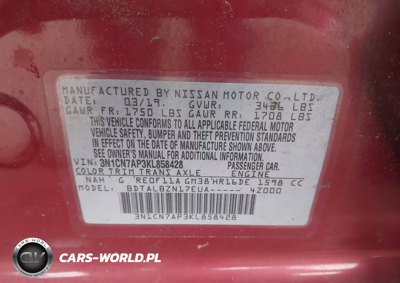 2019 Nissan Versa 1.6 Sv VIN:3N1CN7AP3KL858428 - 9