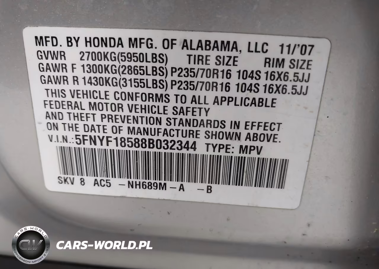 2008 Honda Pilot Ex-L VIN:5FNYF18588B032344 - 9