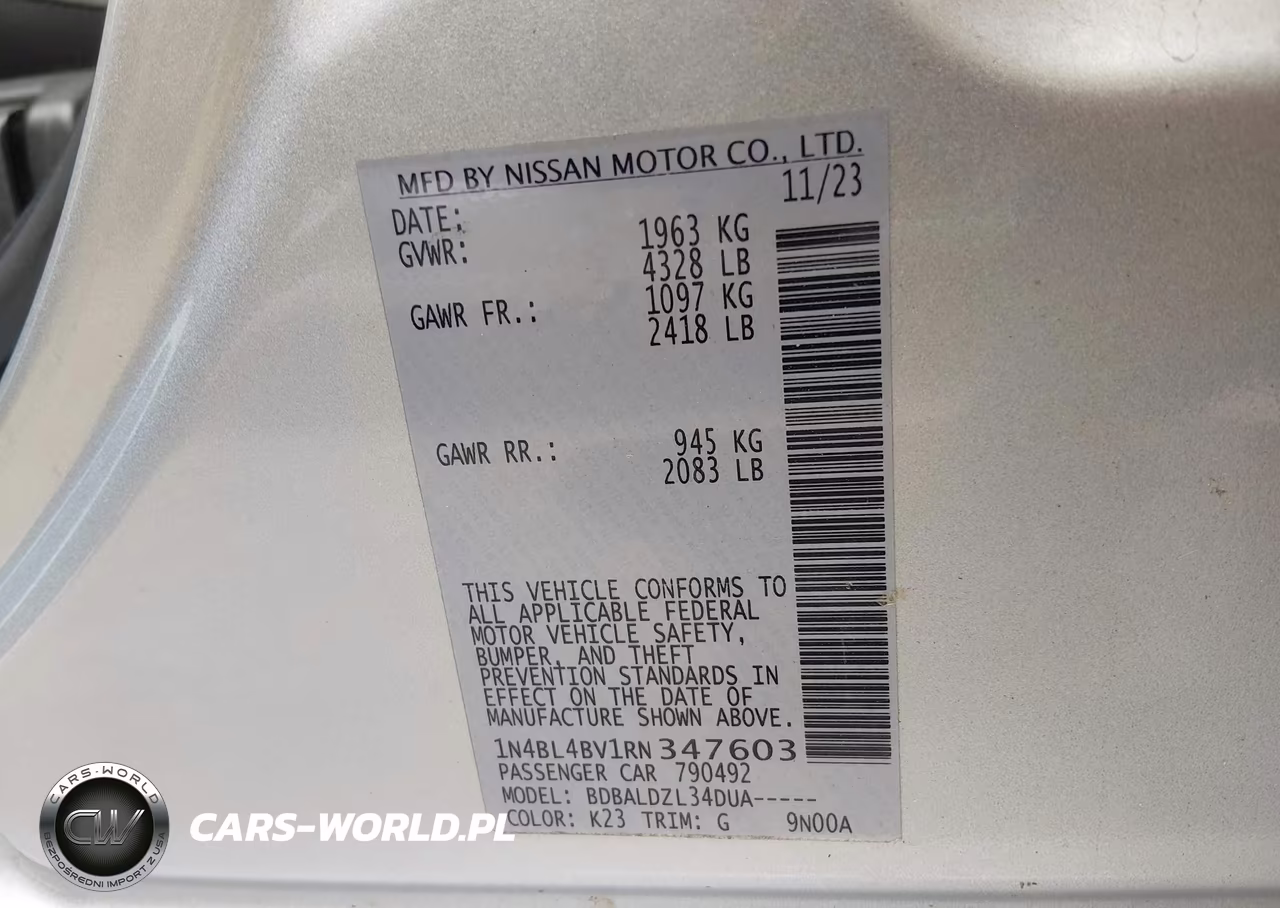 2024 Nissan Altima S Fwd VIN:1N4BL4BV1RN347603 - 9