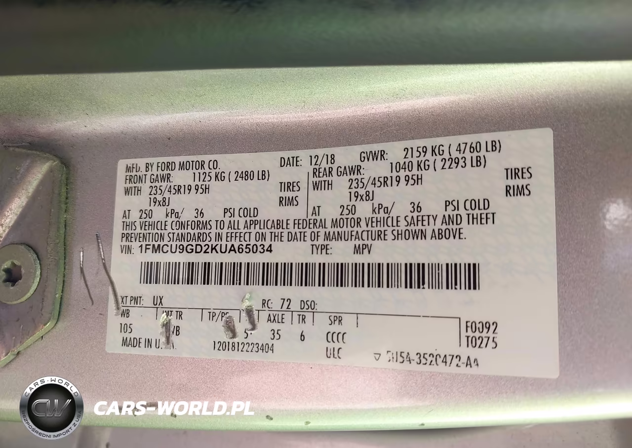 2019 Ford Escape Se VIN:1FMCU9GD2KUA65034 - 9