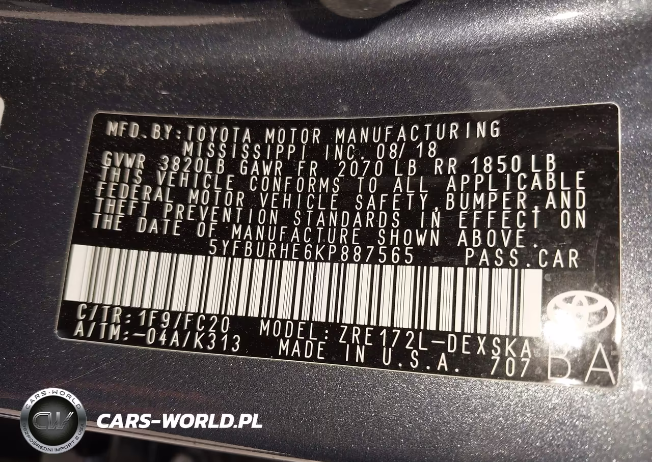 2019 Toyota Corolla Se VIN:5YFBURHE6KP887565 - 9