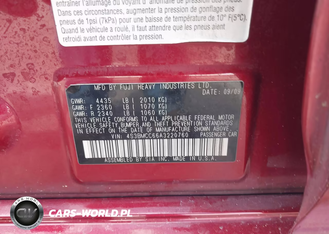 2010 Subaru Legacy 2.5I Premium VIN:4S3BMCC66A3220760 - 9