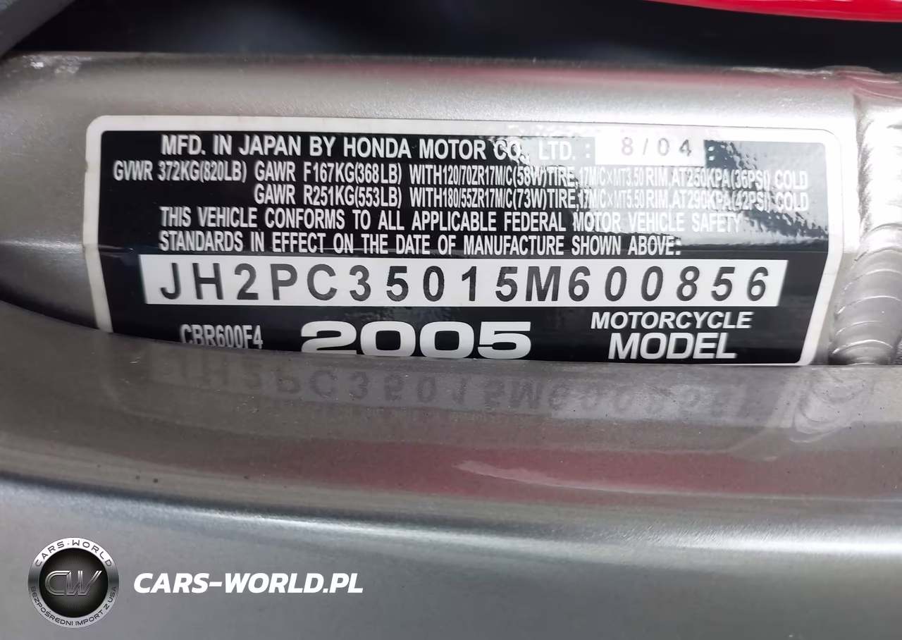 2005 Honda Cbr600 F4 VIN:JH2PC35015M600856 - 10