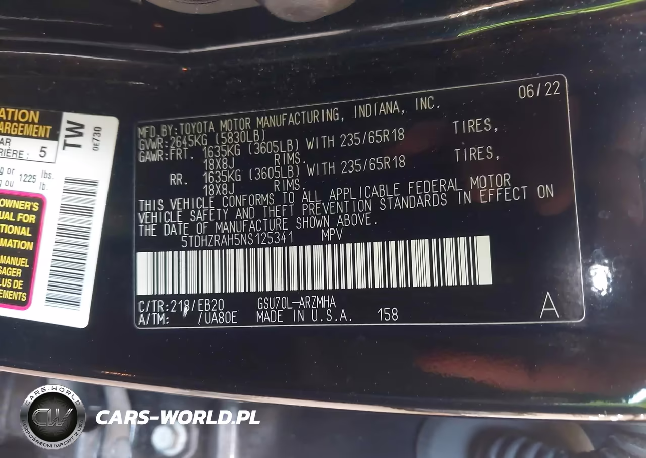 2022 Toyota Highlander Xle VIN:5TDHZRAH5NS125341 - 9