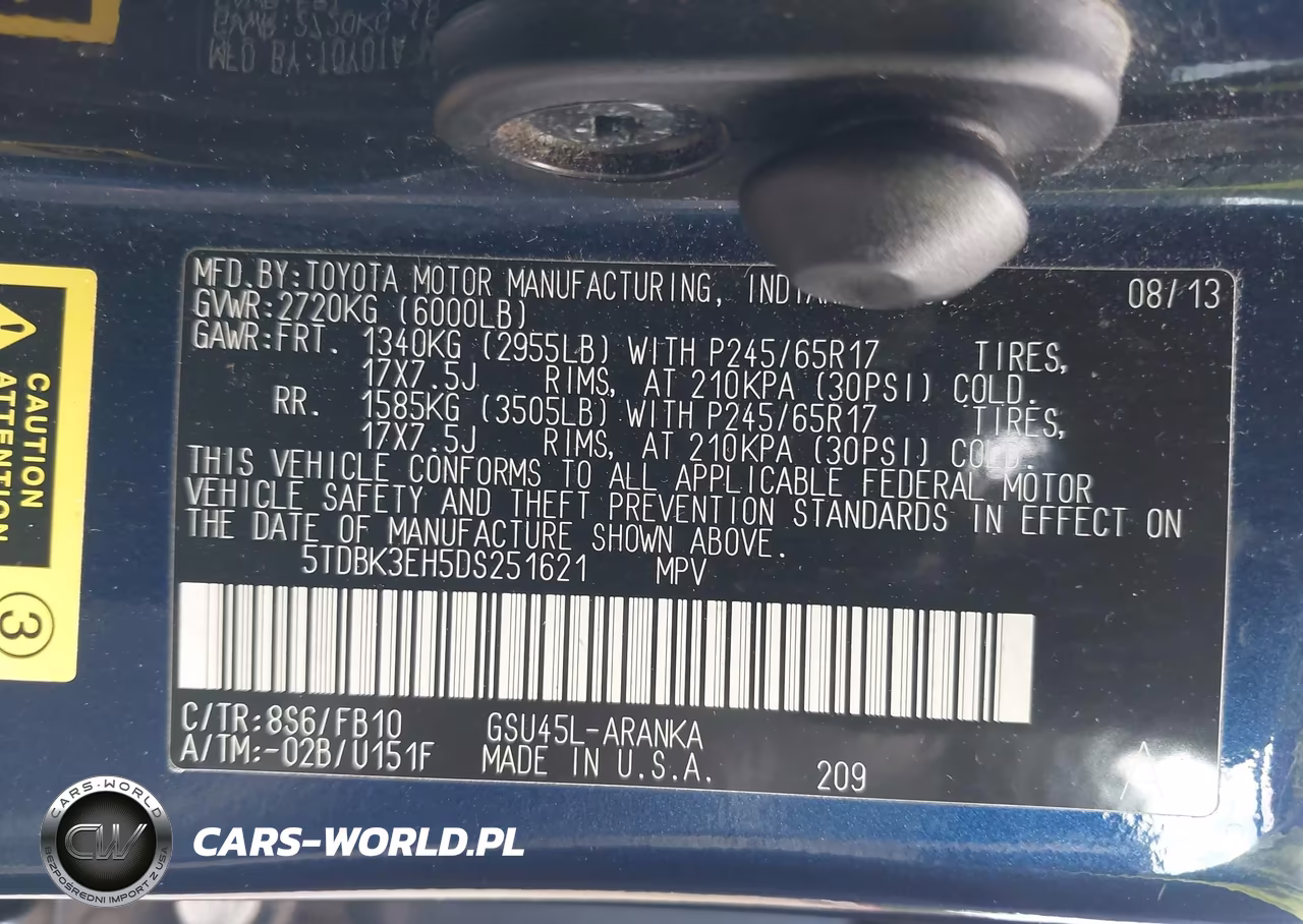 2013 Toyota Highlander Base V6 VIN:5TDBK3EH5DS251621 - 9