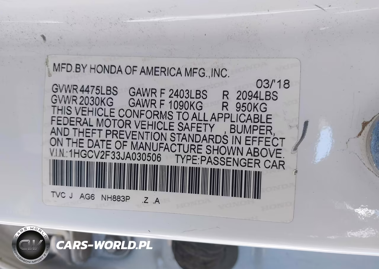 2018 Honda Accord Sport 2.0T VIN:1HGCV2F33JA030506 - 9