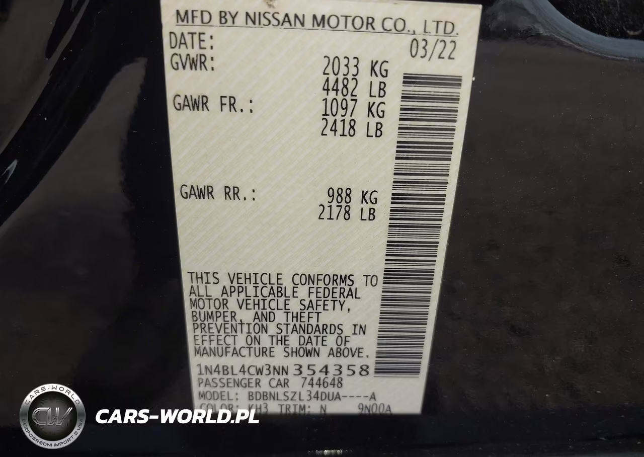 2022 Nissan Altima Sr Intelligent Awd VIN:1N4BL4CW3NN354358 - 9