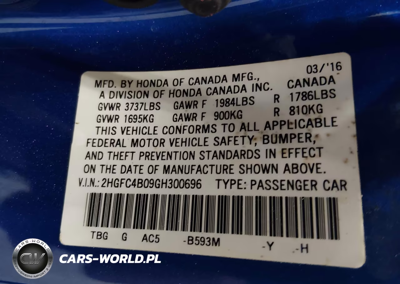 2016 Honda Civic Lx-P VIN:2HGFC4B09GH300696 - 9