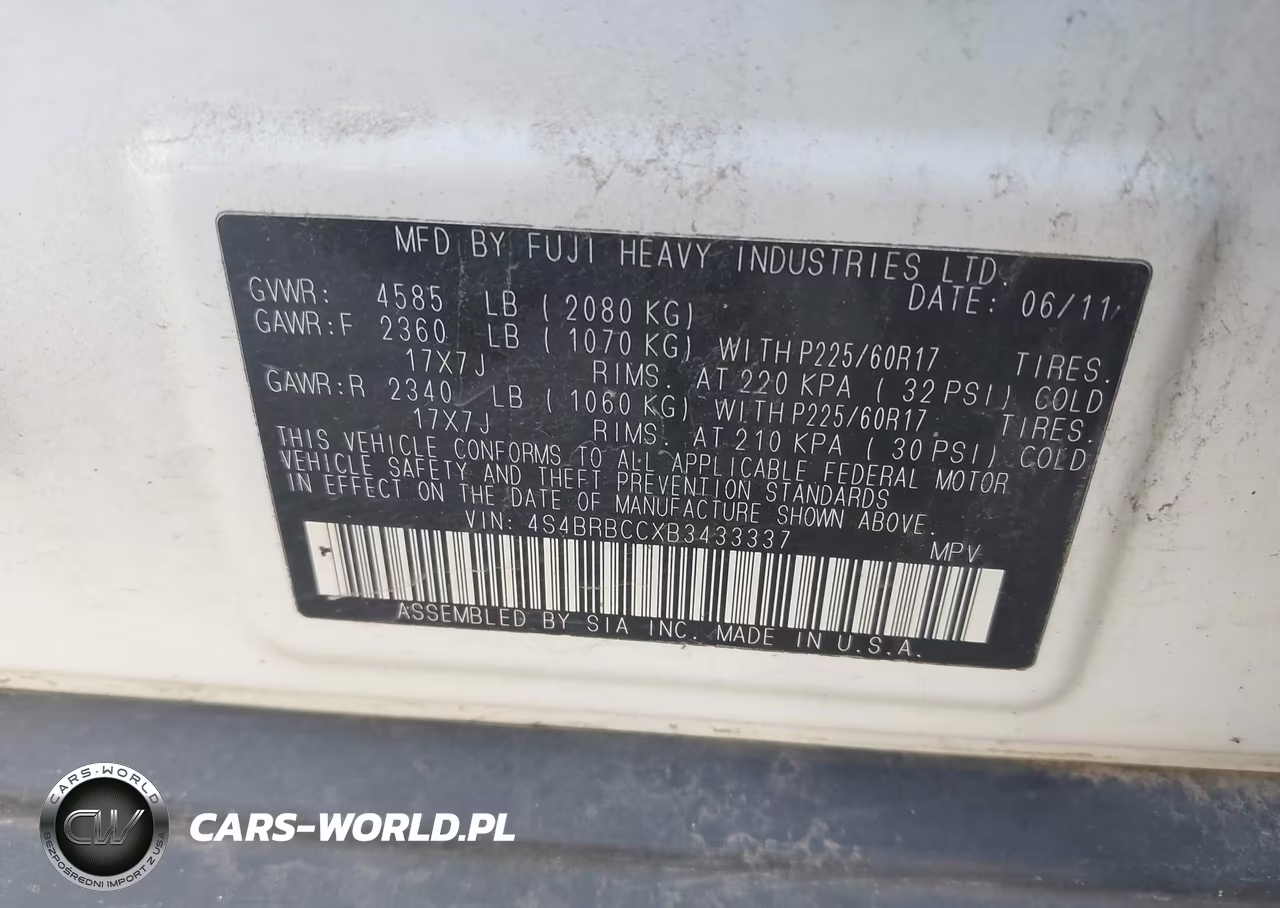 2011 Subaru Outback 2.5I Premium VIN:4S4BRBCCXB3433337 - 9