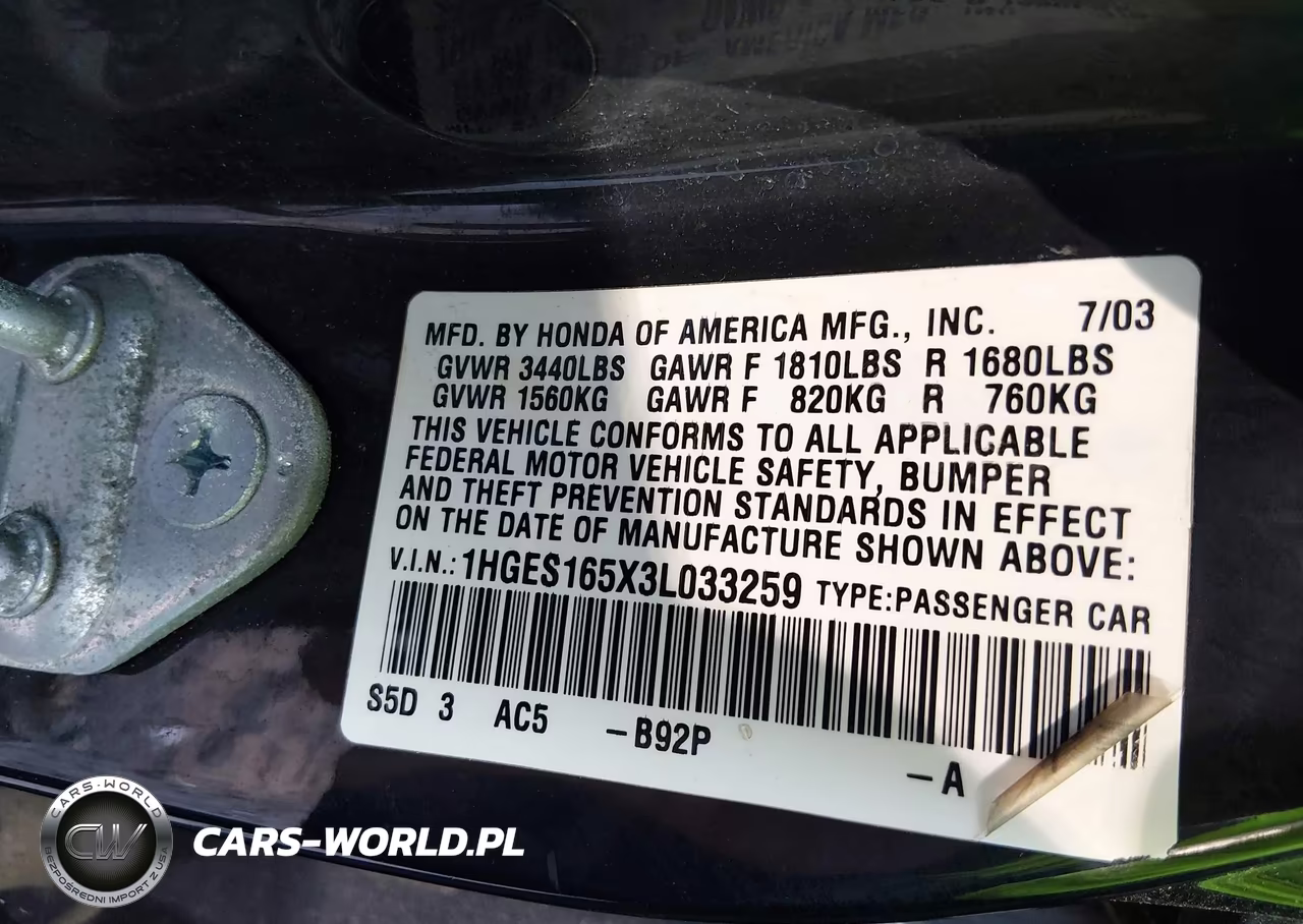 2003 Honda Civic Lx VIN:1HGES165X3L033259 - 9