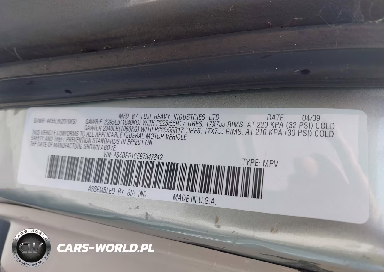 2009 Subaru Outback 2.5I VIN:4S4BP61C597347842 - 9