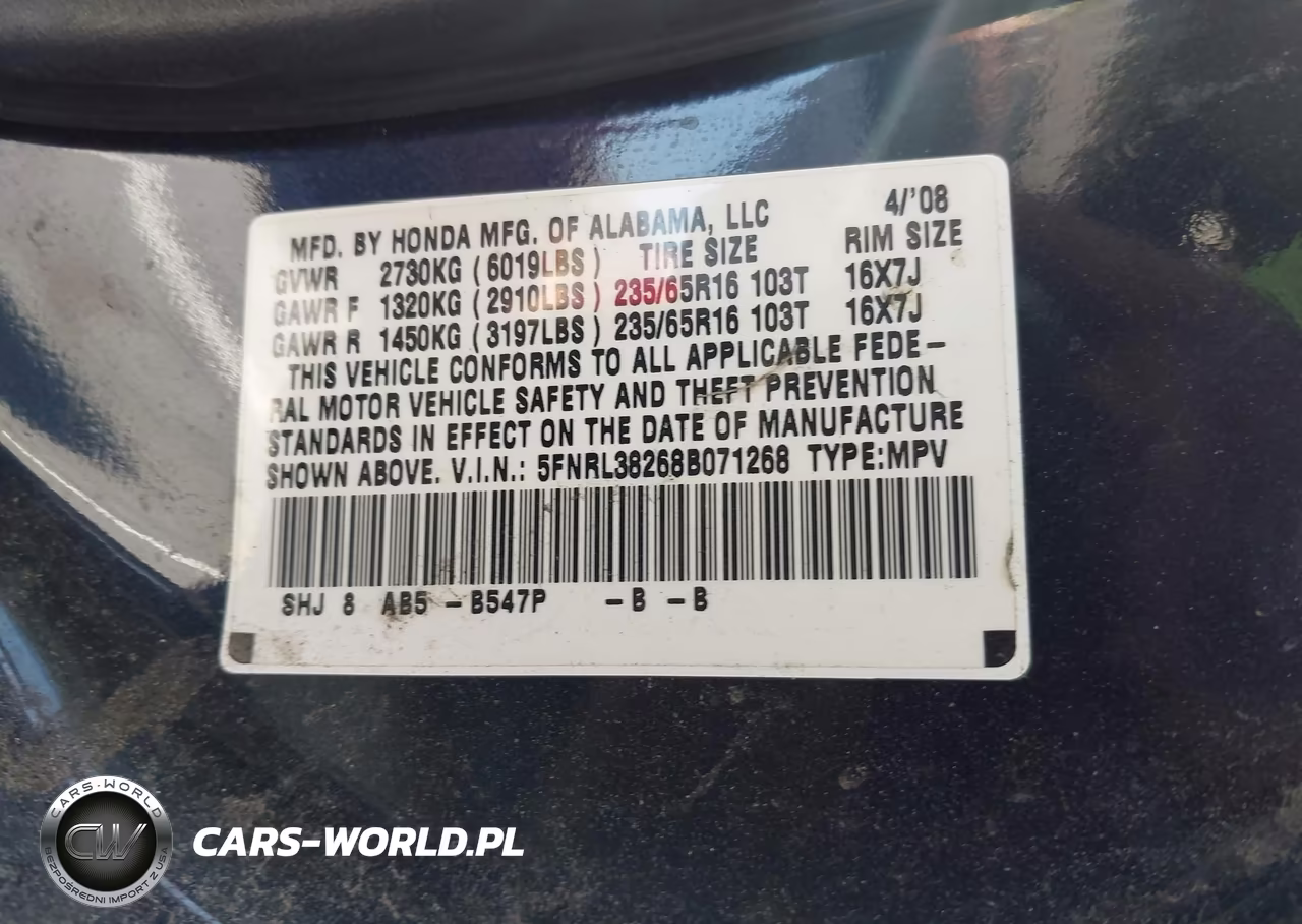 2008 Honda Odyssey Lx VIN:5FNRL38268B071268 - 9