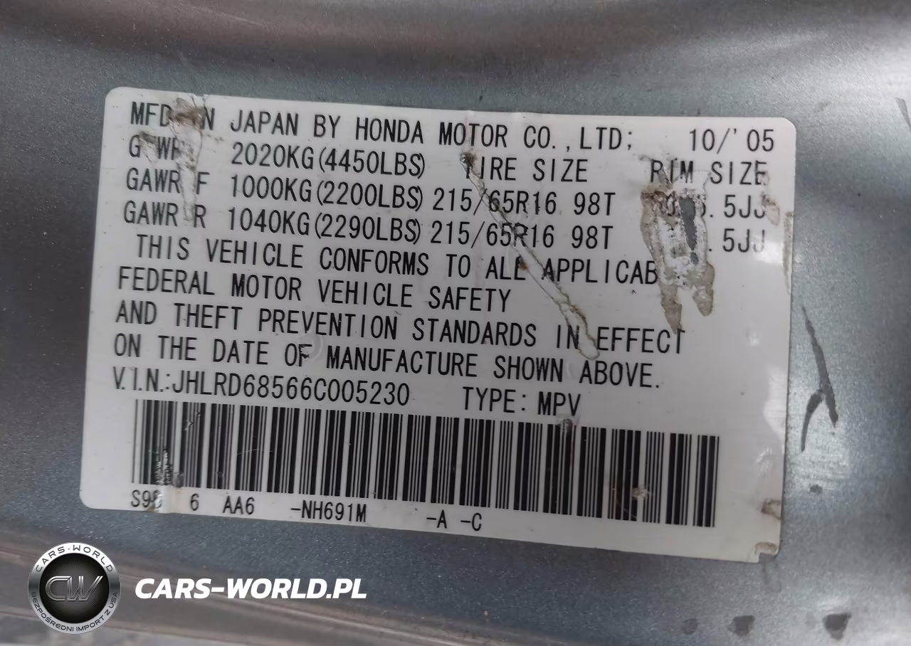 2006 Honda Cr-V Lx VIN:JHLRD68566C005230 - 9