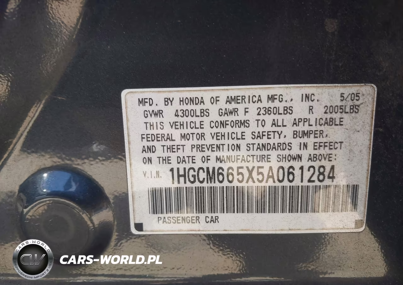 2005 Honda Accord 3.0 Ex VIN:1HGCM665X5A061284 - 9