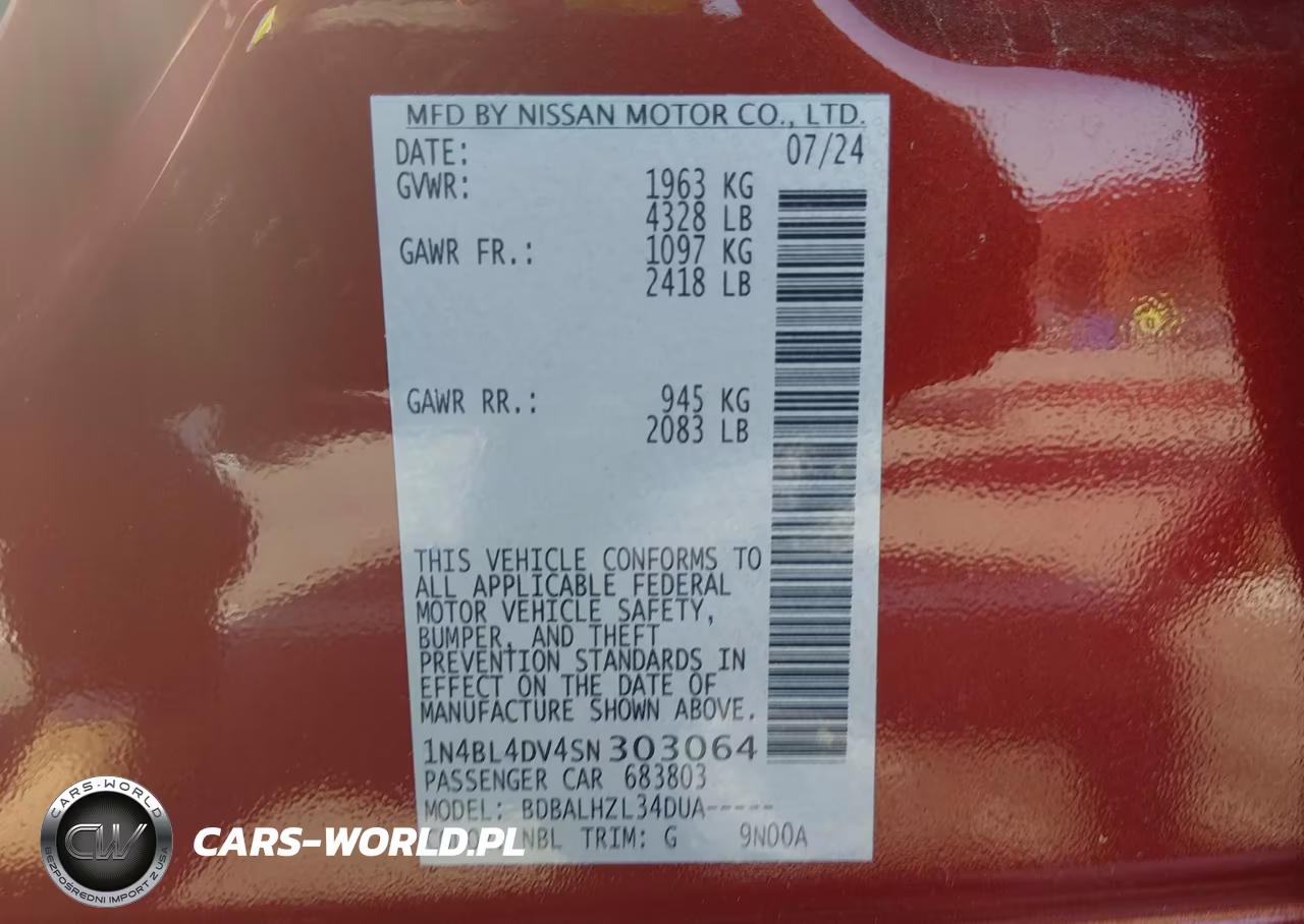 2025 Nissan Altima Sv Fwd VIN:1N4BL4DV4SN303064 - 9