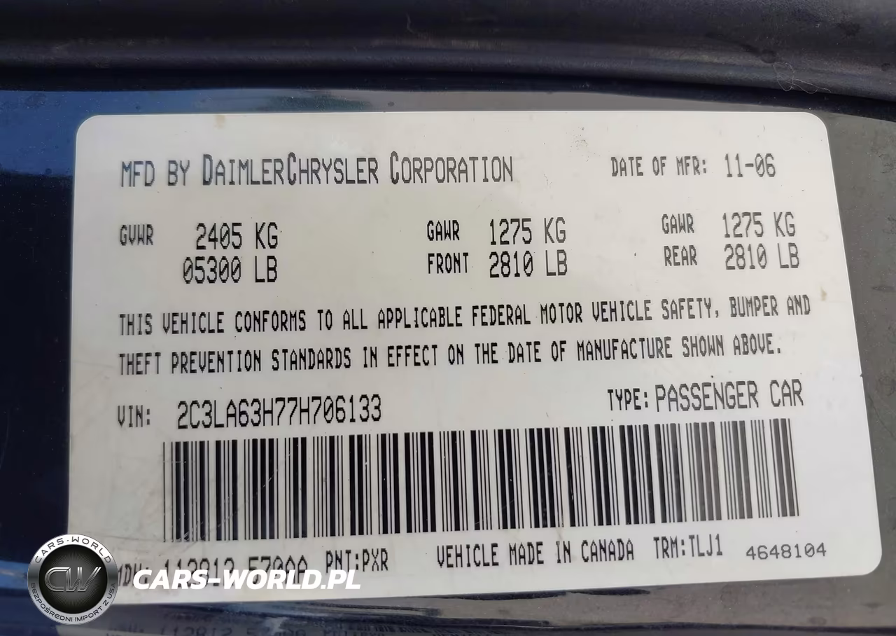 2007 Chrysler 300C VIN:2C3LA63H77H706133 - 9