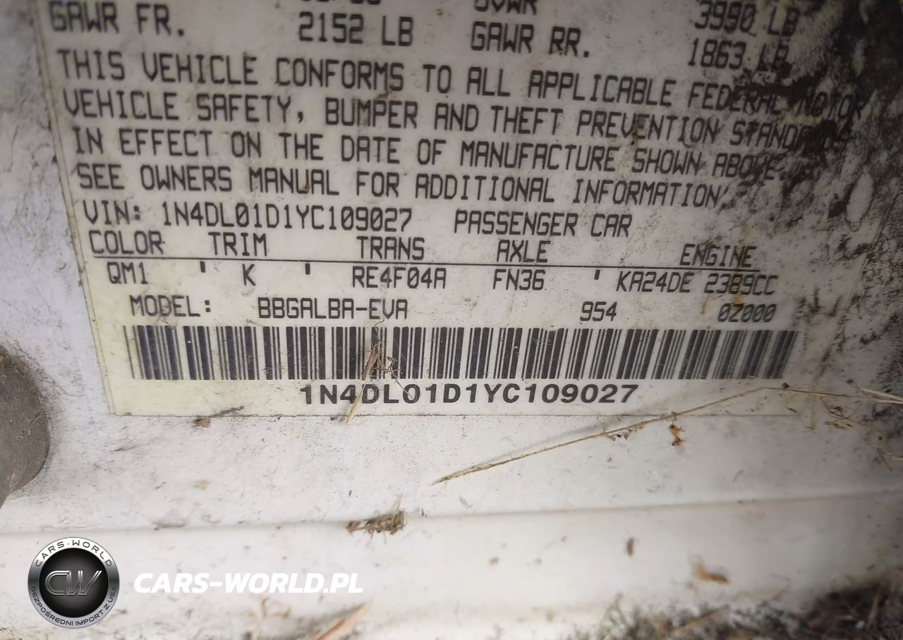 2000 Nissan Altima Gle-Gxe-Se-Xe VIN:1N4DL01D1YC109027 - 9