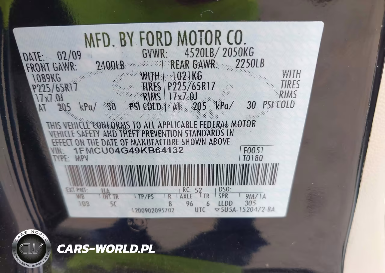 2009 Ford Escape Limited VIN:1FMCU04G49KB64132 - 9