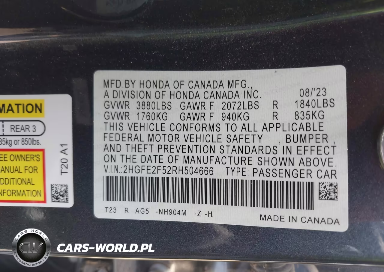 2024 Honda Civic Sport VIN:2HGFE2F52RH504666 - 9