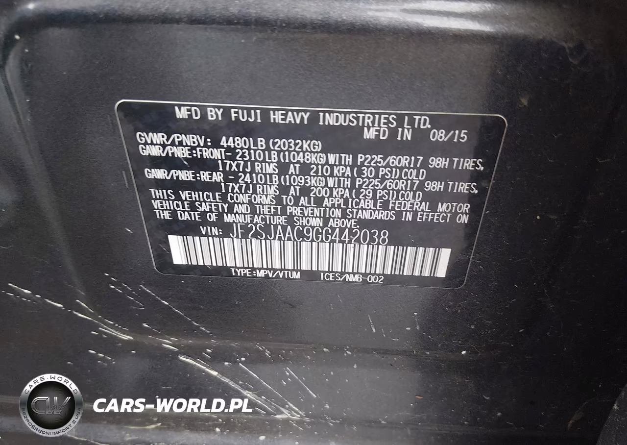 2016 Subaru Forester 2.5I VIN:JF2SJAAC9GG442038 - 9