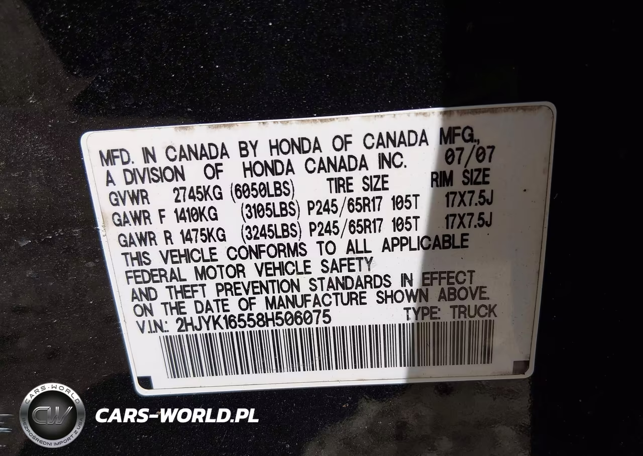 2008 Honda Ridgeline Rtl VIN:2HJYK16558H506075 - 9