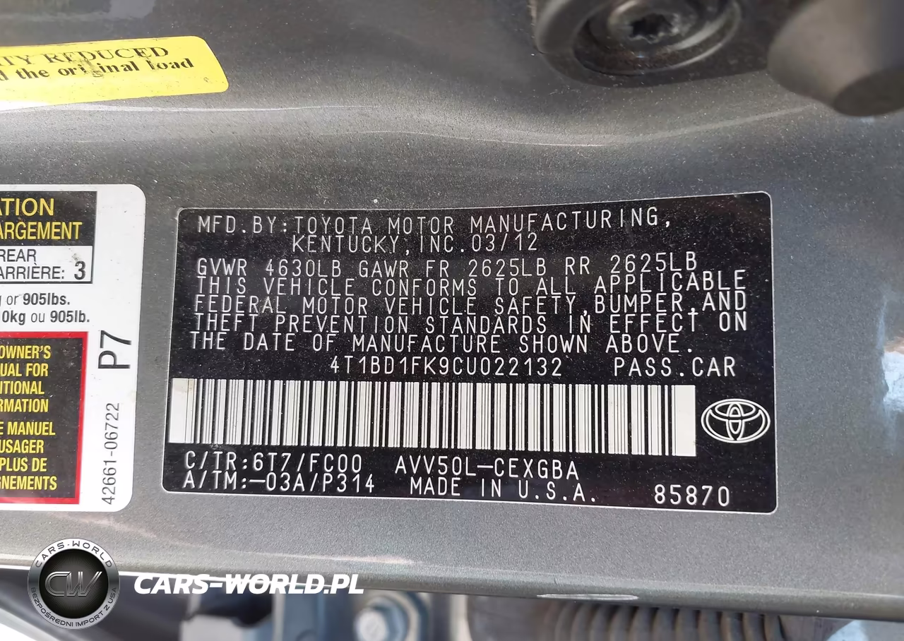 2012 Toyota Camry Hybrid Xle VIN:4T1BD1FK9CU022132 - 9