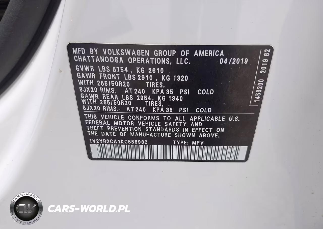 2019 Volkswagen Atlas 3.6L V6 Se W-Technology R-Line VIN:1V2YR2CA1KC558982 - 9