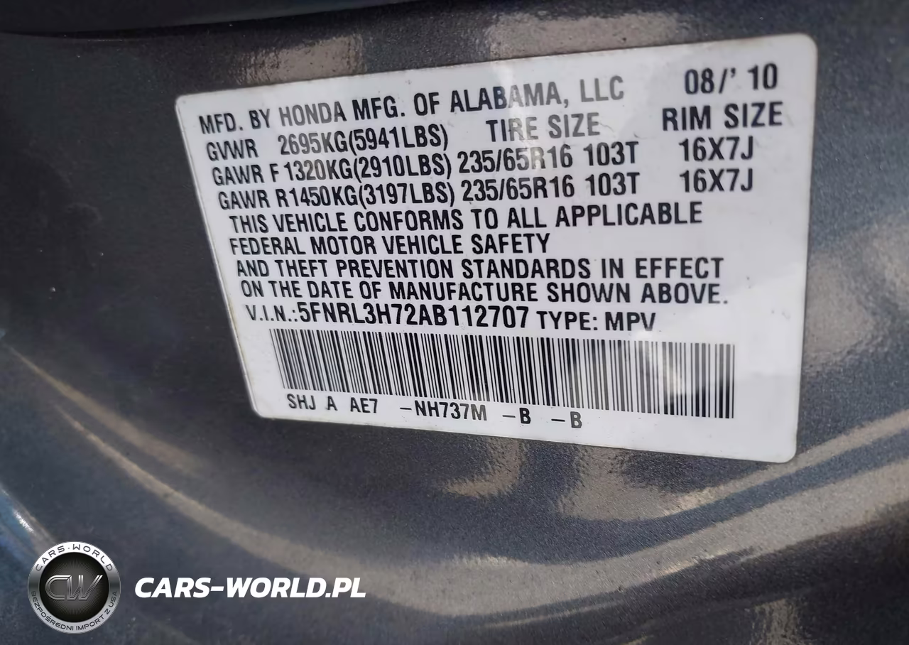 2010 Honda Odyssey Ex-L VIN:5FNRL3H72AB112707 - 9