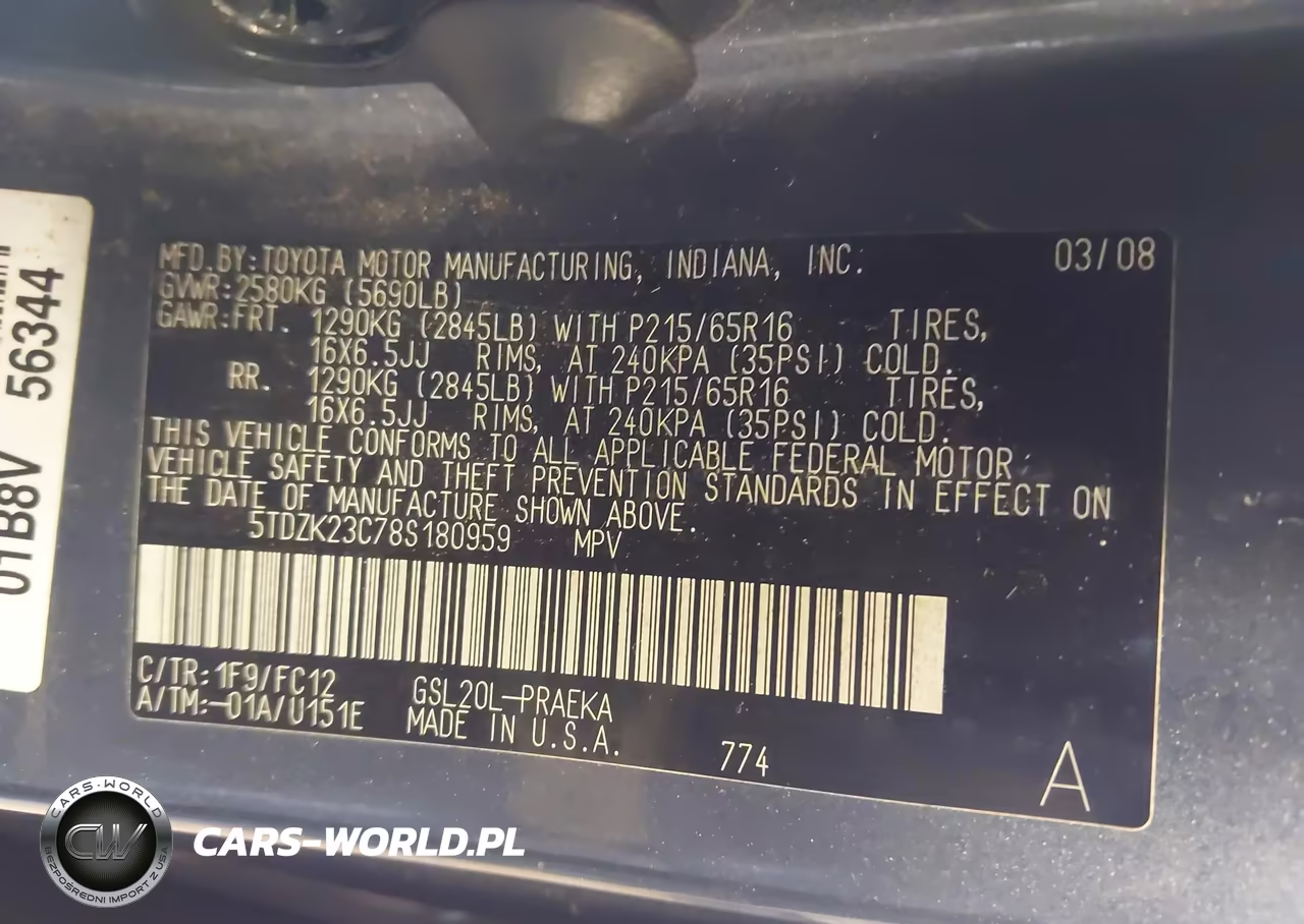 2008 Toyota Sienna Le VIN:5TDZK23C78S180959 - 9