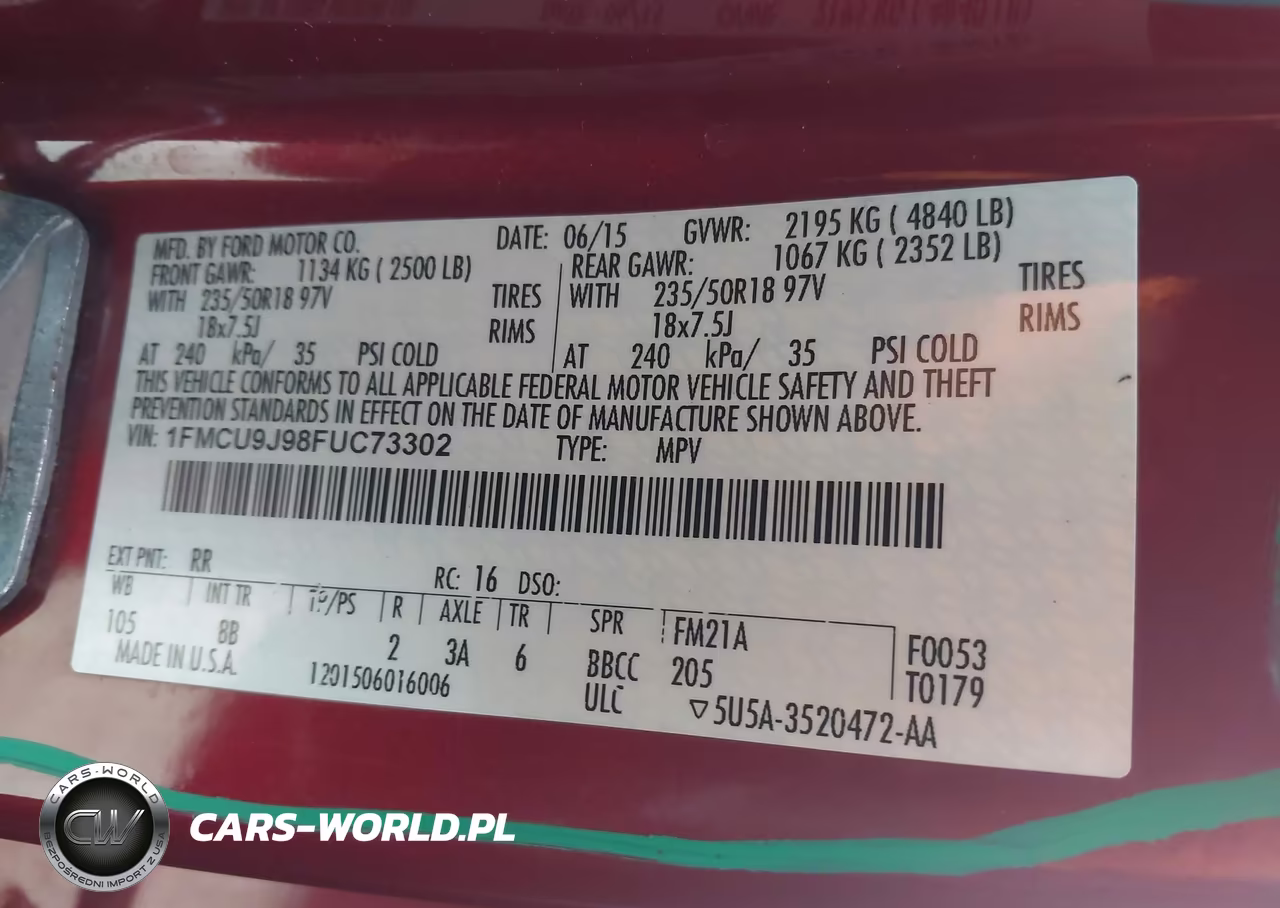 2015 Ford Escape Titanium VIN:1FMCU9J98FUC73302 - 9