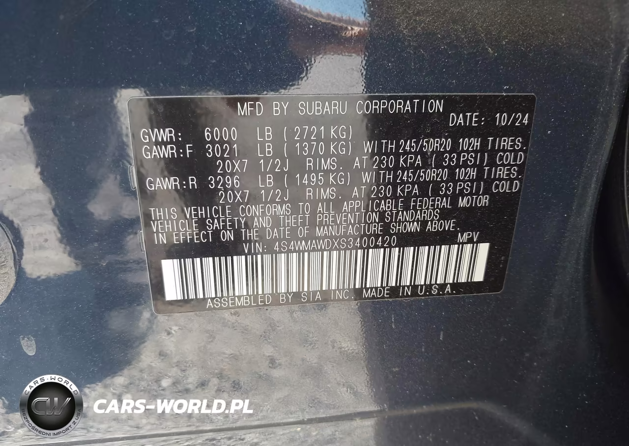 2025 Subaru Ascent Onyx Edition Limited 7-Passenger VIN:4S4WMAWDXS3400420 - 9