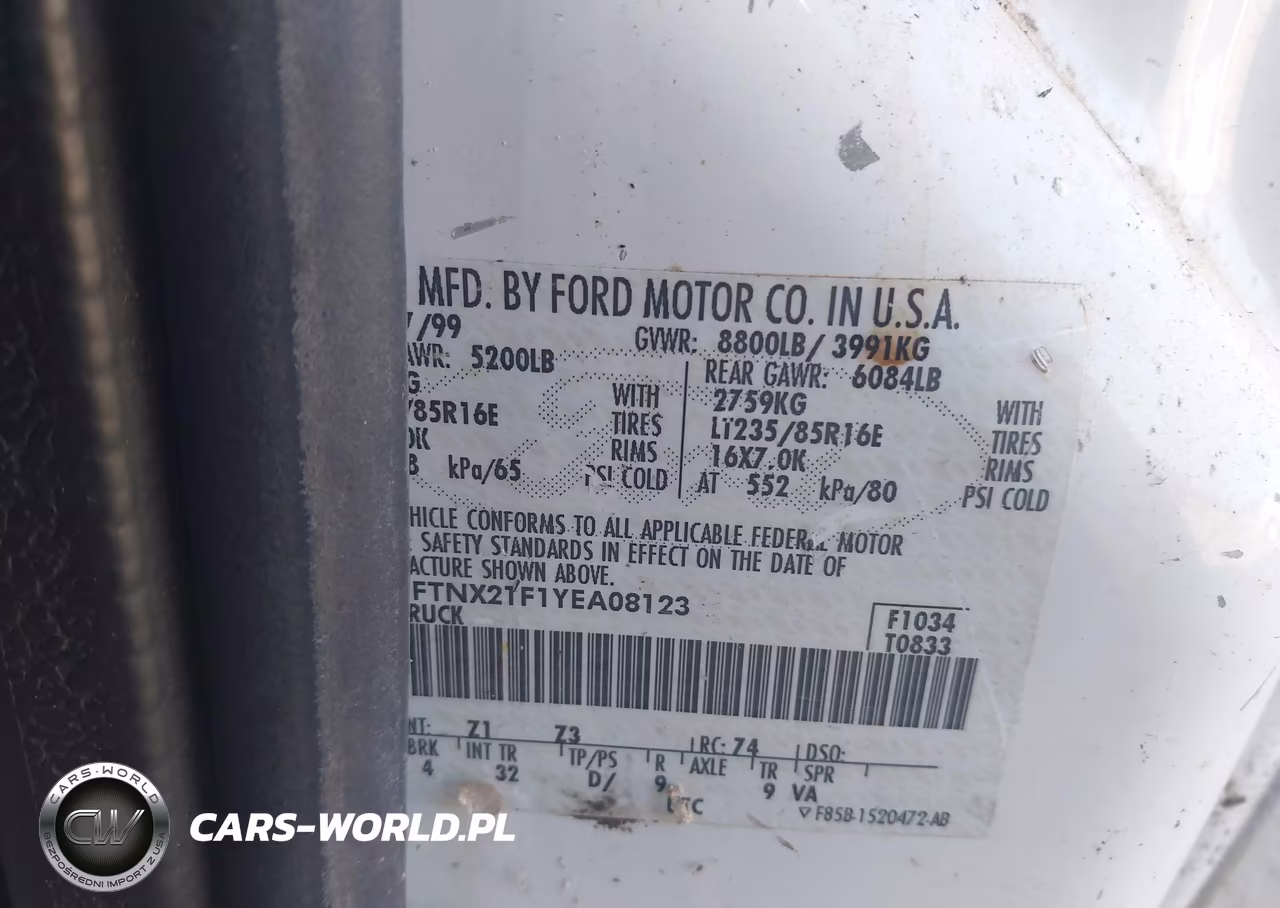 2000 Ford F-250 Lariat-Xl-Xlt VIN:1FTNX21F1YEA08123 - 9