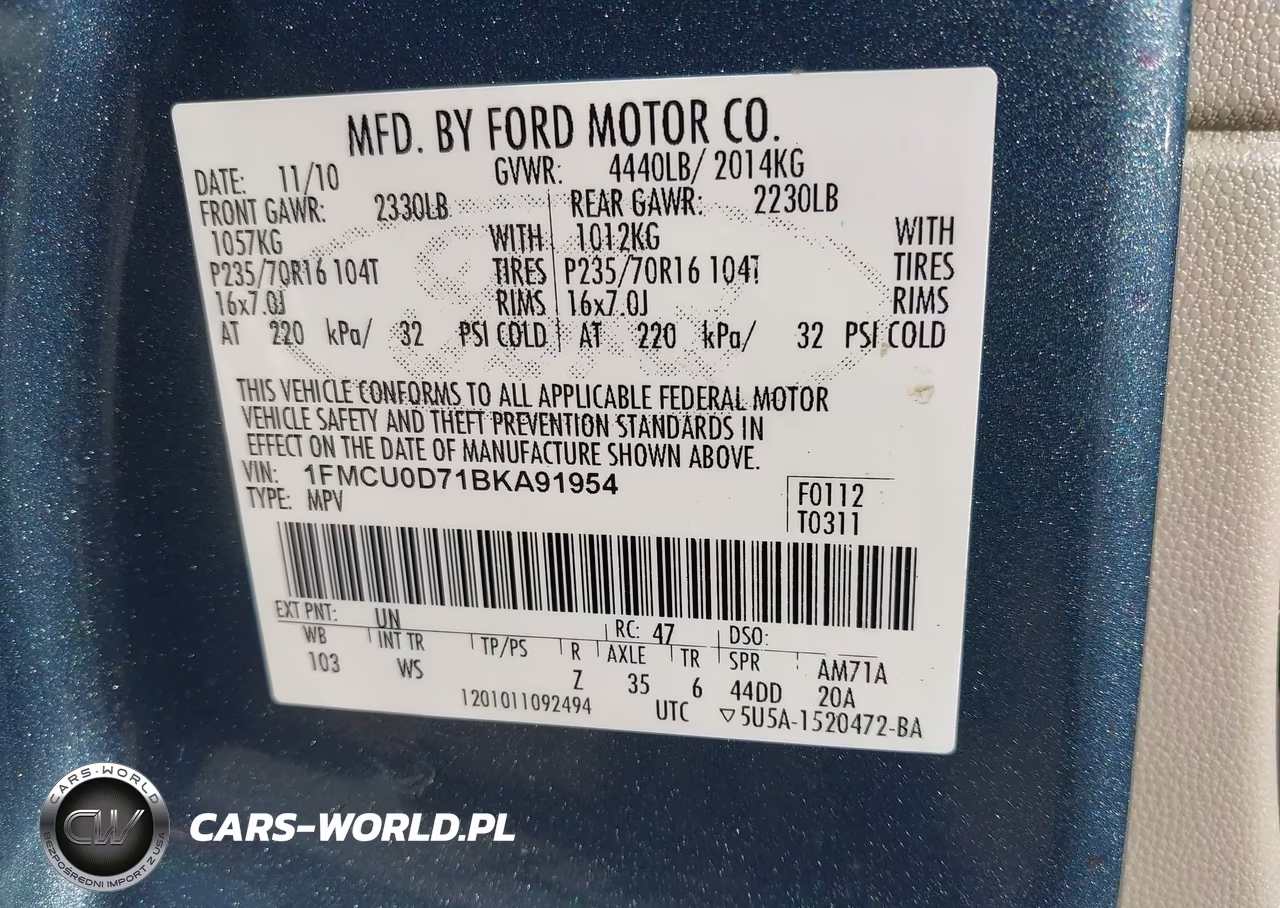 2011 Ford Escape Xlt VIN:1FMCU0D71BKA91954 - 9