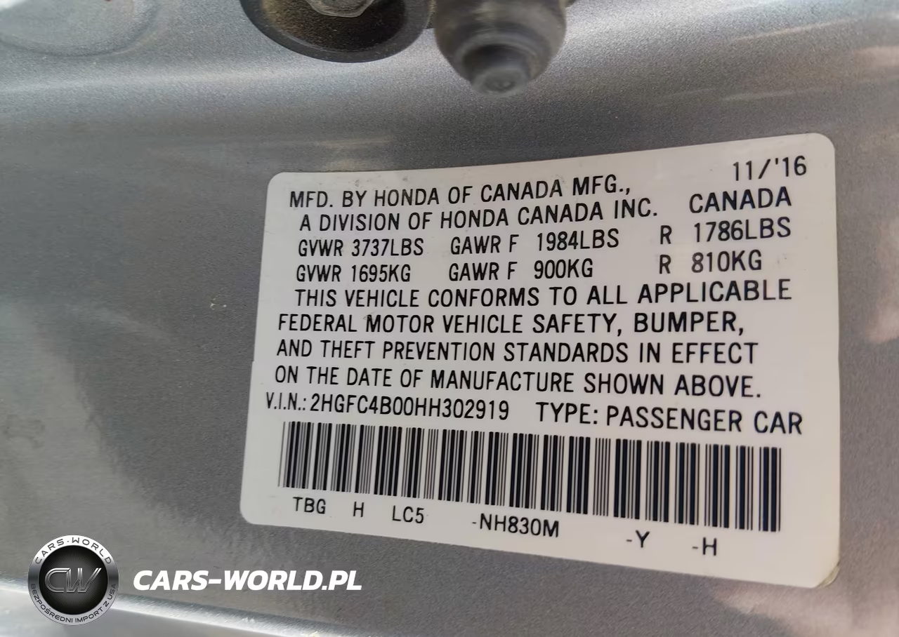 2017 Honda Civic Lx-P VIN:2HGFC4B00HH302919 - 9