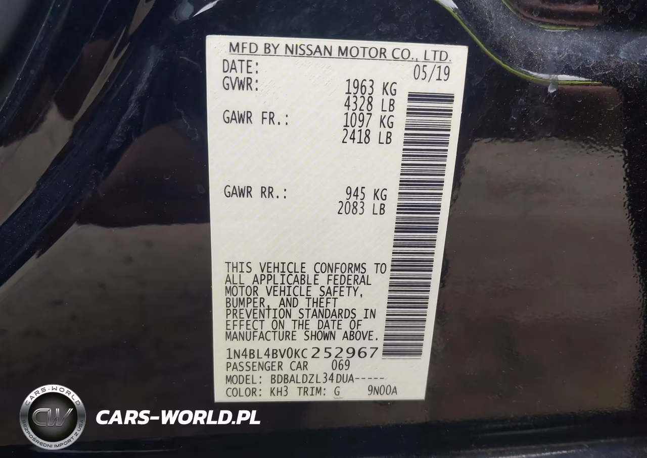 2019 Nissan Altima 2.5 S VIN:1N4BL4BV0KC252967 - 9