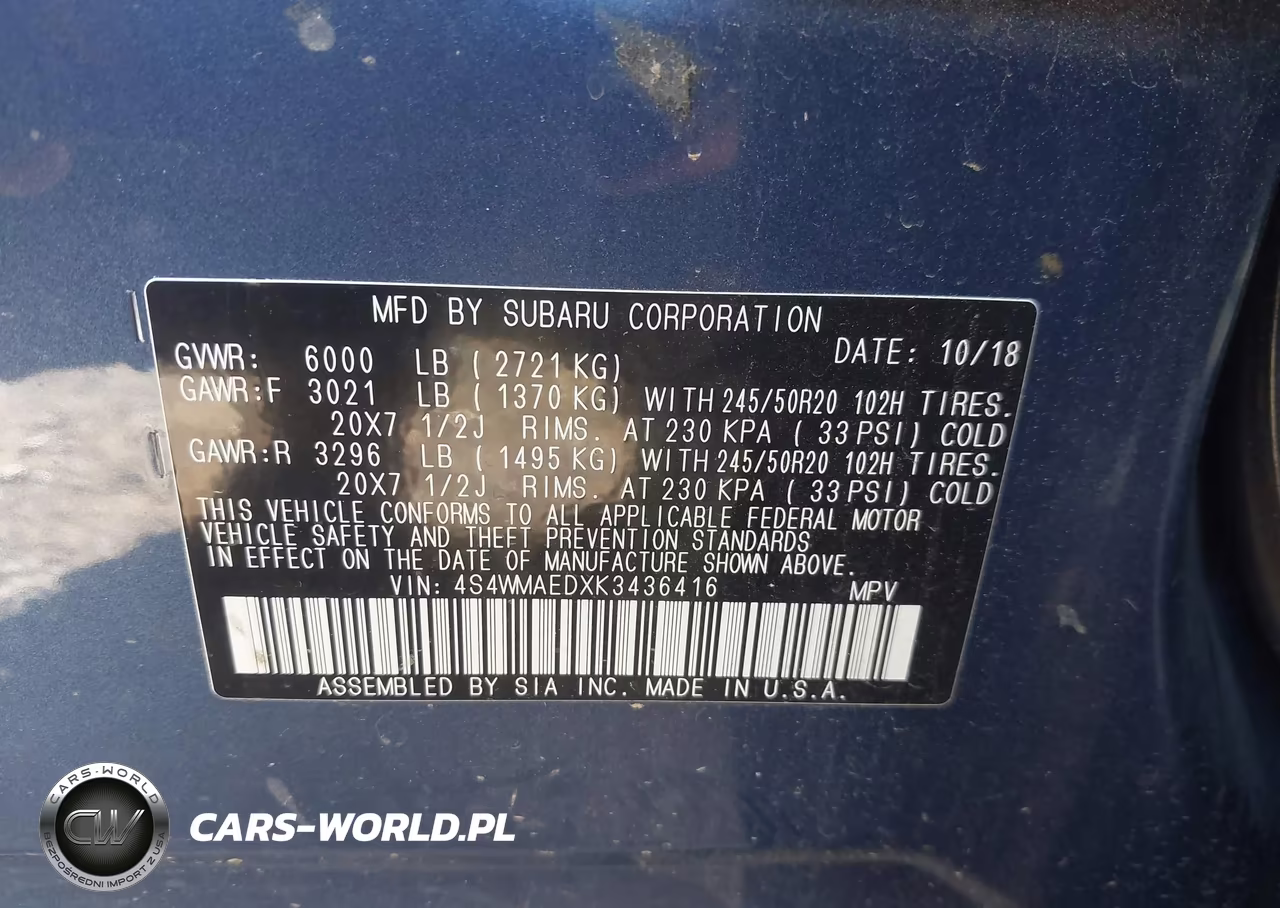 2019 Subaru Ascent Premium VIN:4S4WMAEDXK3436416 - 9