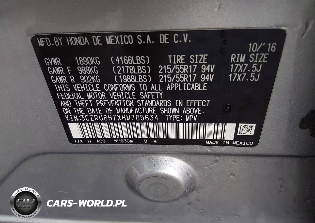 2017 Honda Hr-V Ex-L VIN:3CZRU6H7XHM705634 - 9