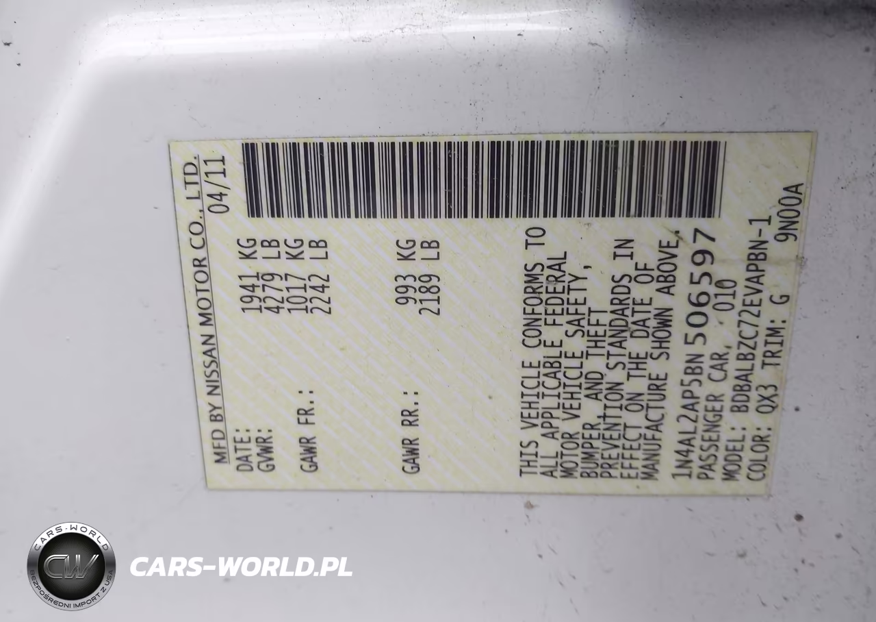 2011 Nissan Altima 2.5 S VIN:1N4AL2AP5BN506597 - 9
