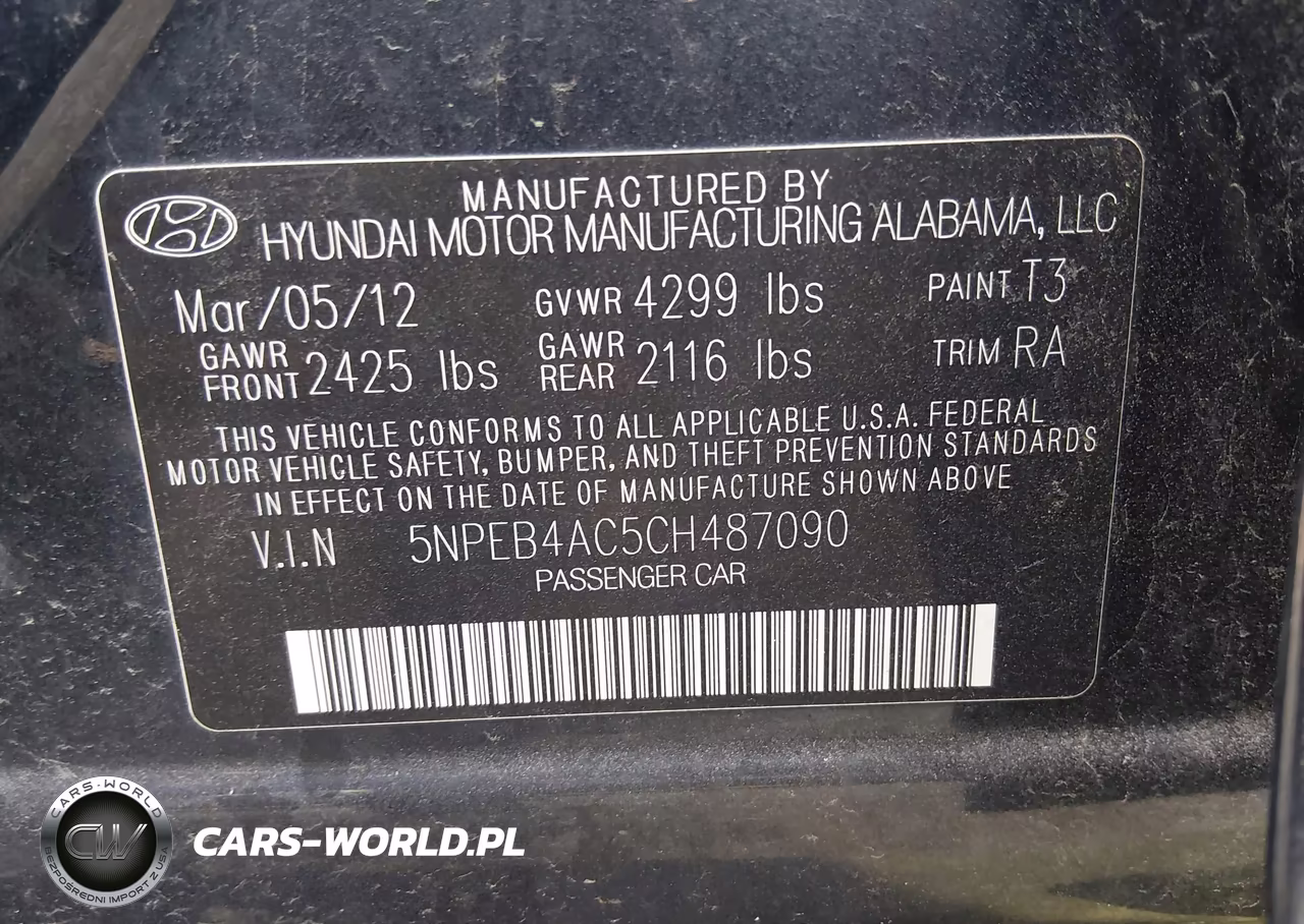 2012 Hyundai Sonata Gls VIN:5NPEB4AC5CH487090 - 9