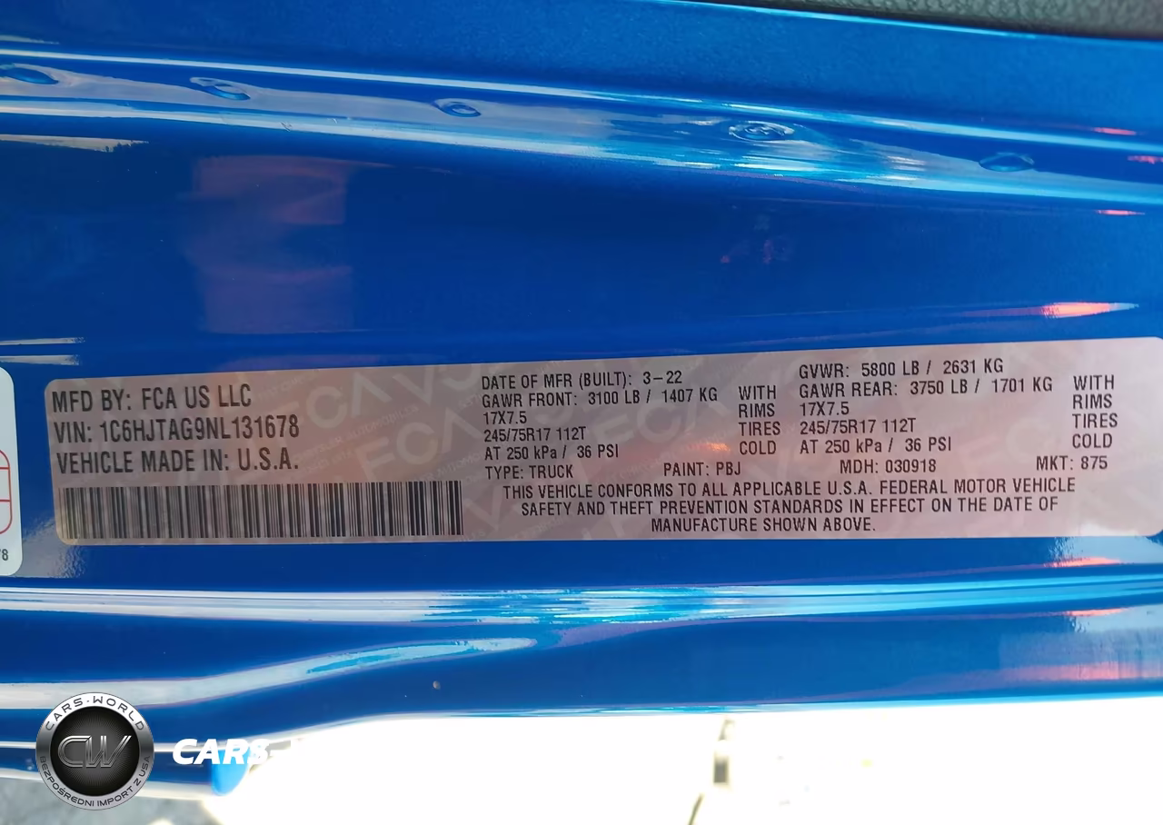 2022 Jeep Gladiator Sport S 4X4 VIN:1C6HJTAG9NL131678 - 9