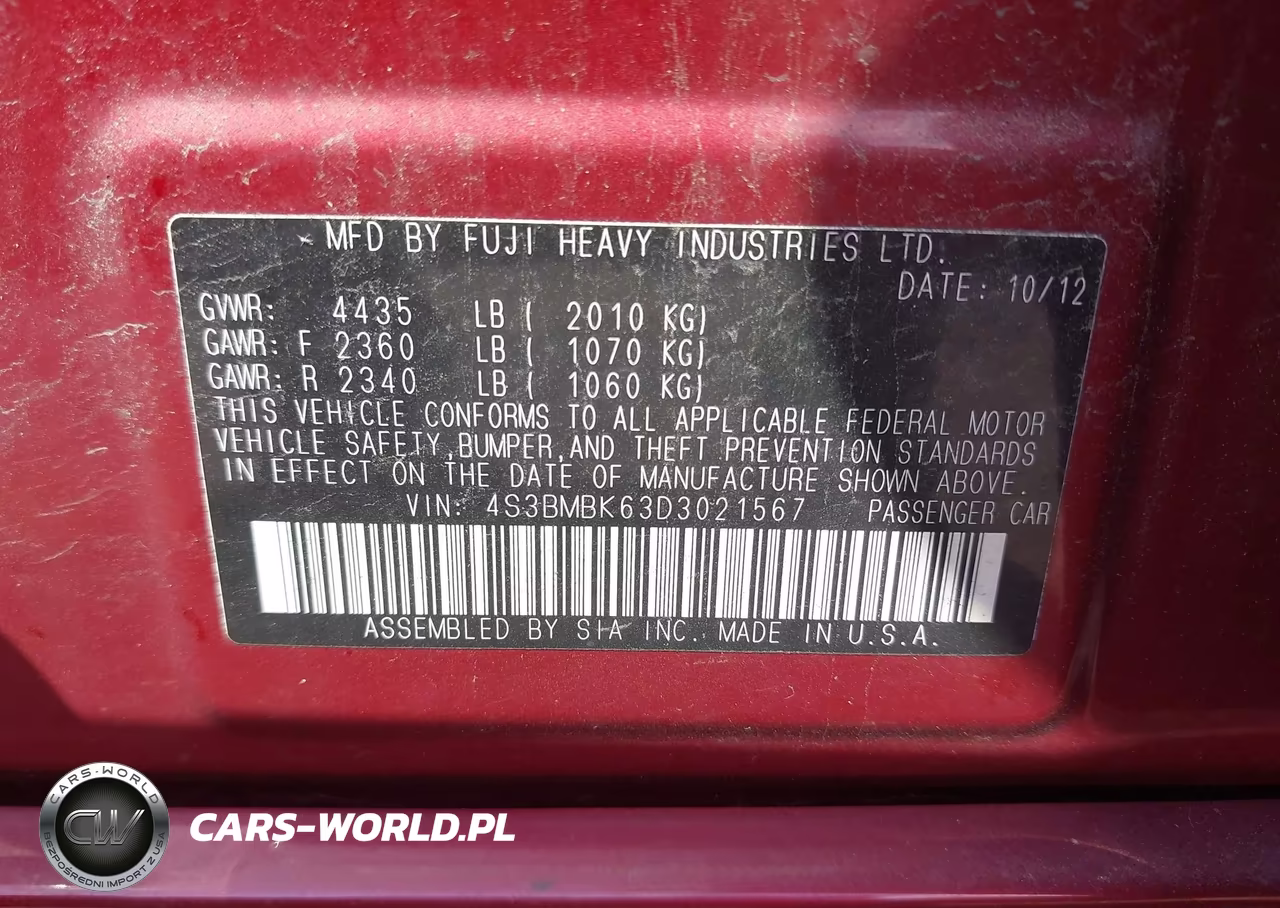 2013 Subaru Legacy 2.5I Limited VIN:4S3BMBK63D3021567 - 9