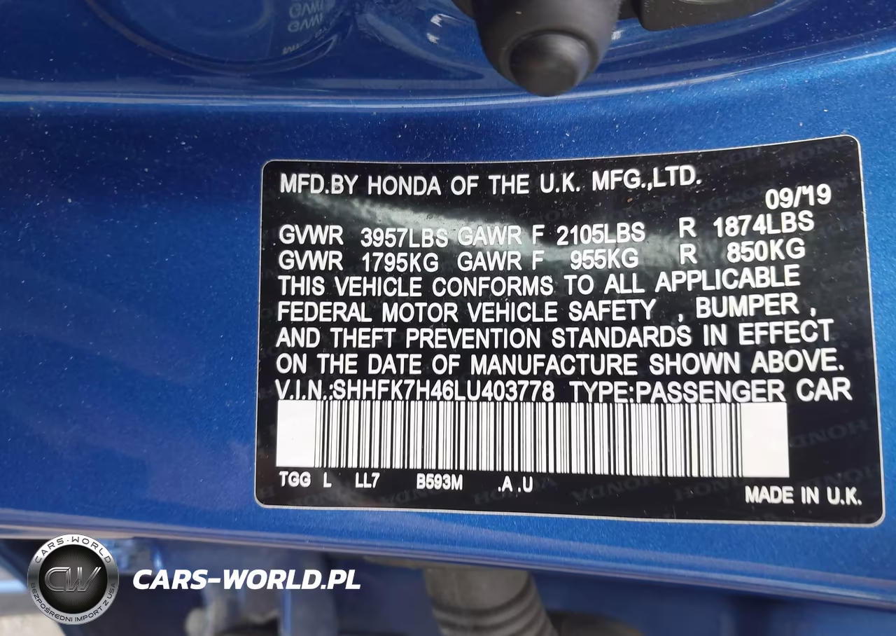 2020 Honda Civic Sport VIN:SHHFK7H46LU403778 - 9