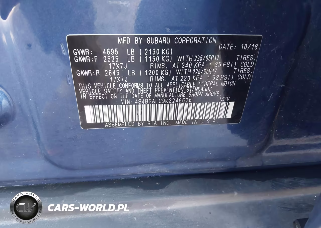 2019 Subaru Outback 2.5I Premium VIN:4S4BSAFC9K3248626 - 9