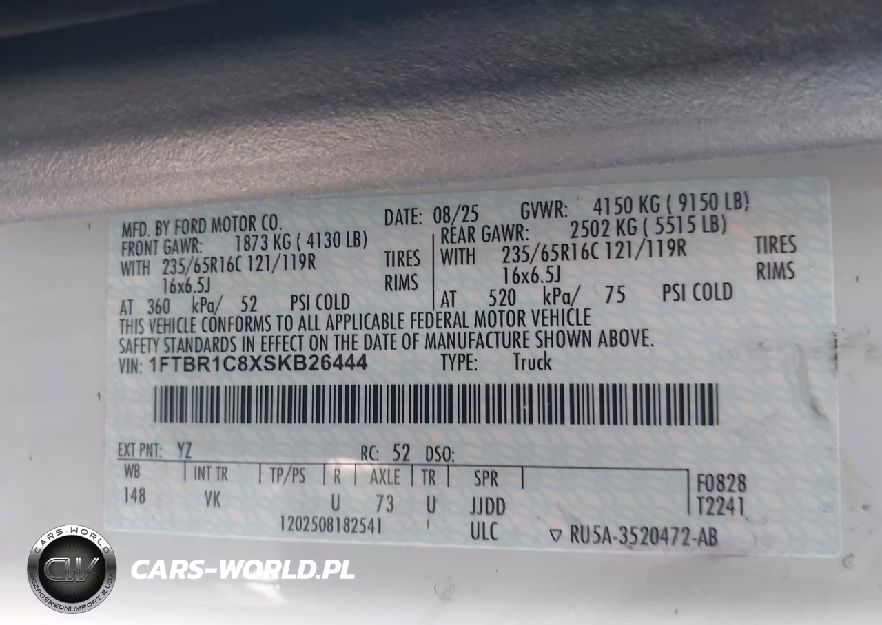 2025 Ford Transit-250 VIN:1FTBR1C8XSKB26444 - 9