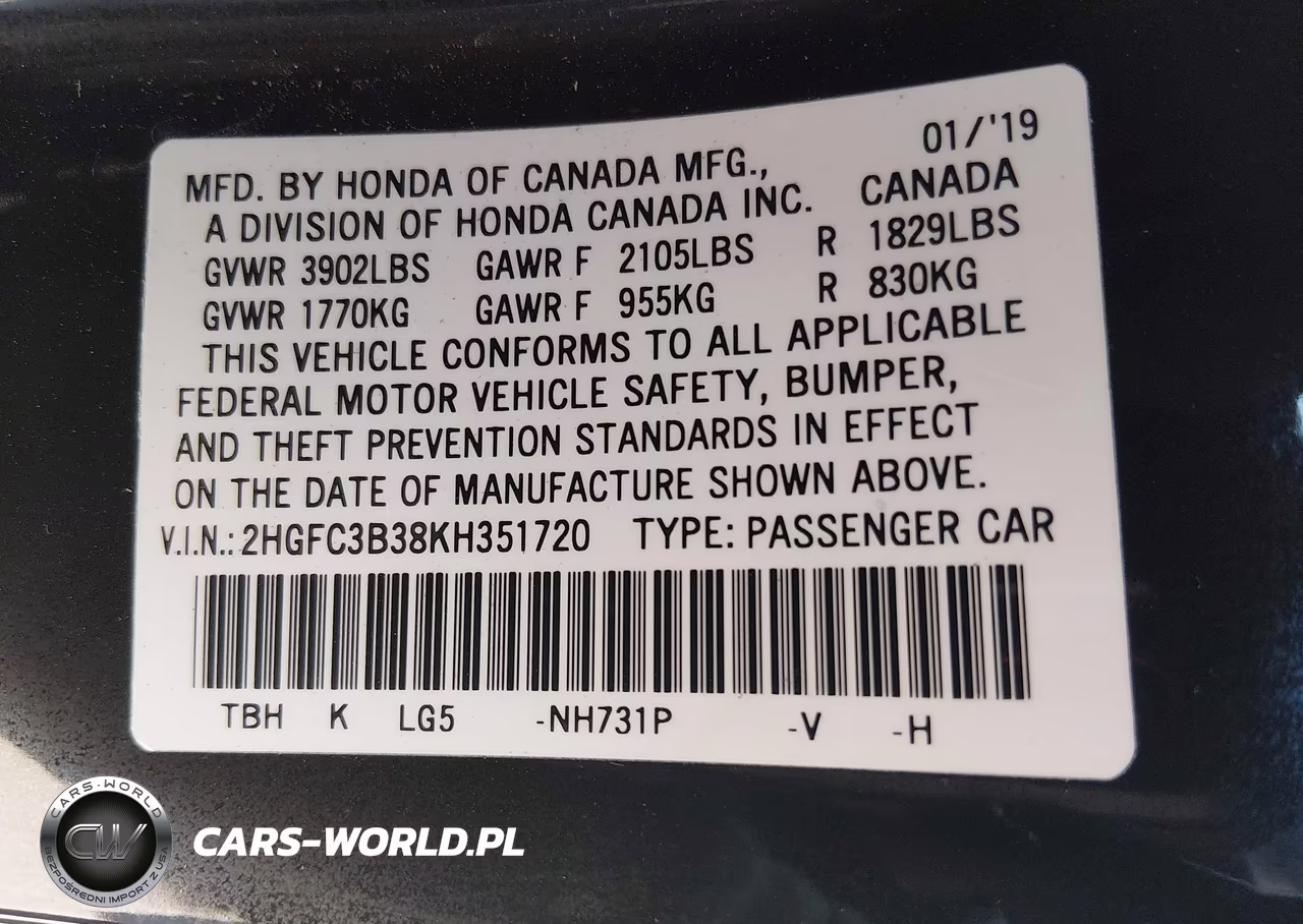2019 Honda Civic Ex VIN:2HGFC3B38KH351720 - 9