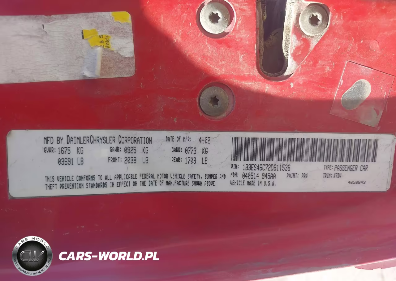 2002 Dodge Neon Se VIN:1B3ES46C72D611536 - 9