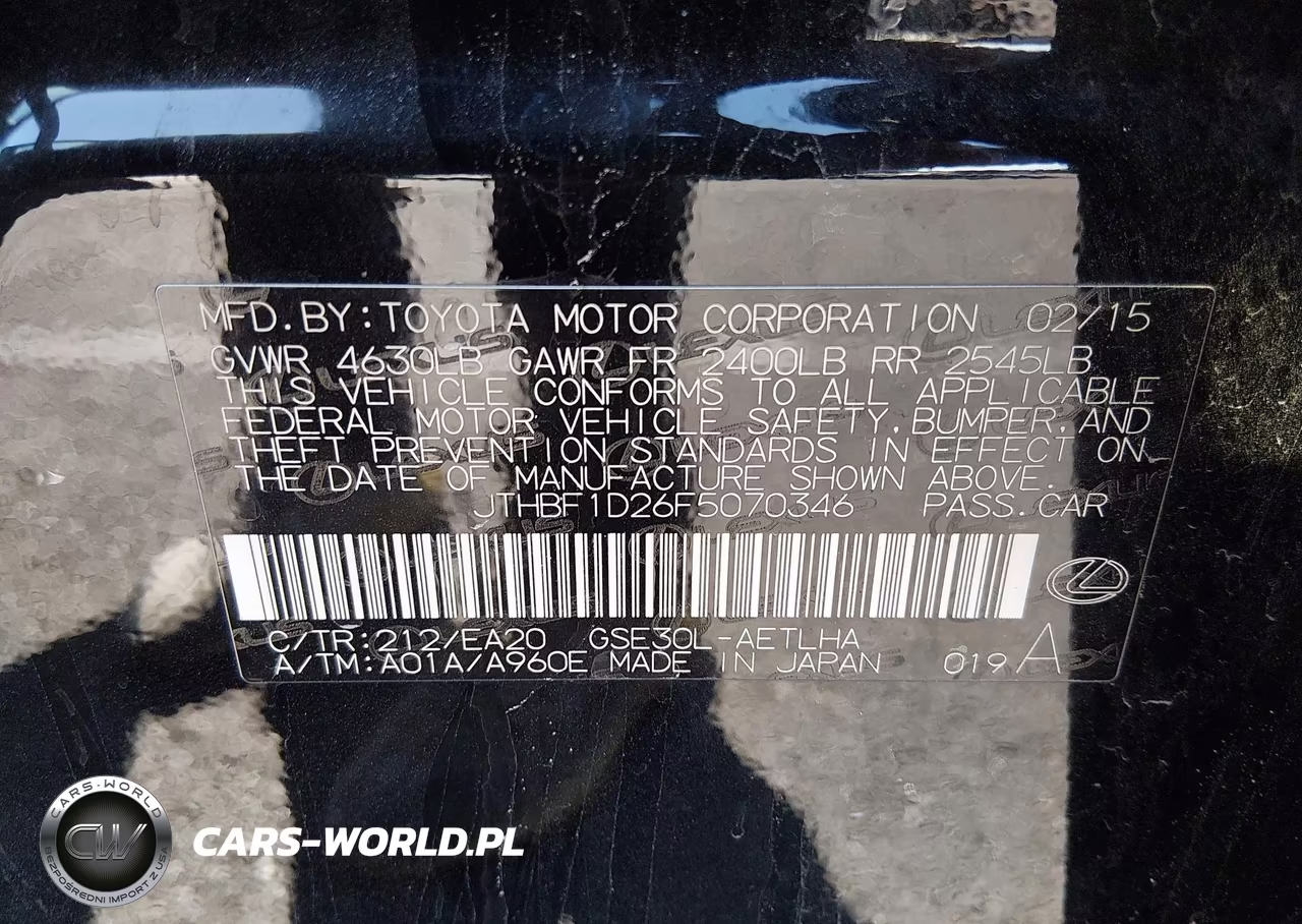 2015 Lexus Is 250 VIN:JTHBF1D26F5070346 - 9