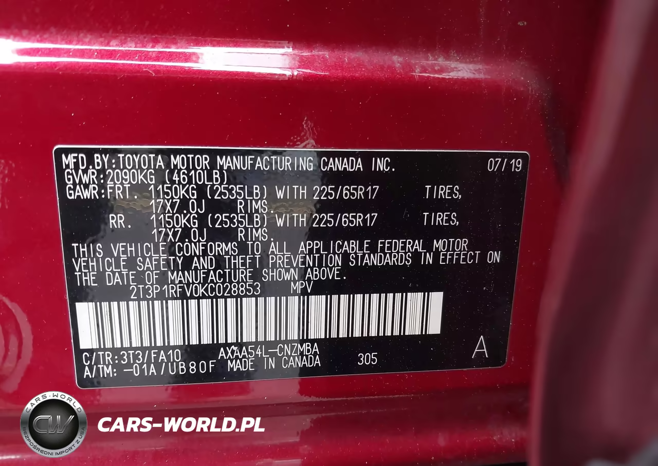 2019 Toyota Rav4 Xle VIN:2T3P1RFV0KC028853 - 9